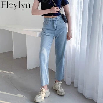 

Floylyn 2020 Women Jeans Casual Straight High Waist Trousers Pants for Ladies Grils Ankle Length
