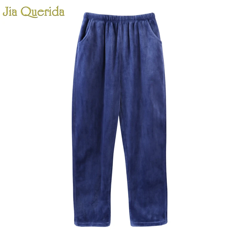 

Lounge Pants Mens Flannles Sleep Pants Winter Warm Pajama Pants Elastic Waist Two Pockets Blue Minimalist Style Sleep Bottom Man