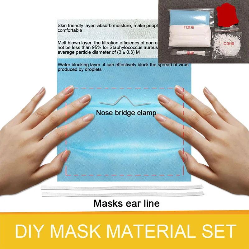 

100PCS Face Mouth Masks Material Set Disposable Non Woven Earloops Mask Handmade 3 Layer Protective Homemade Masks Child Adult