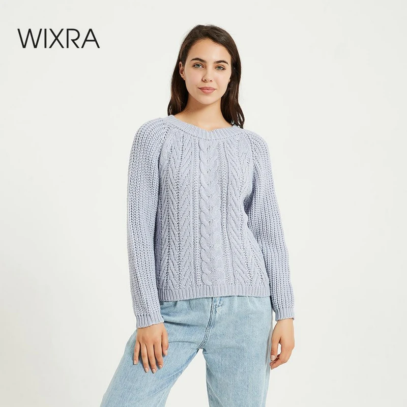 Женский свитер с круглым вырезом Wixra теплый однотонный вязаный свободный длинным