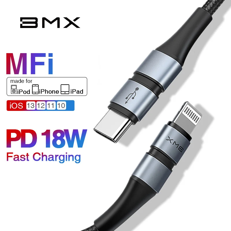 Skup BMX MFi USB C do błyskawicy kabel ładujący do iPhone 11 Pro Max XR 8 Plus USB PD 18W szybka ładowarka kabel USB do iphone a przewód danych