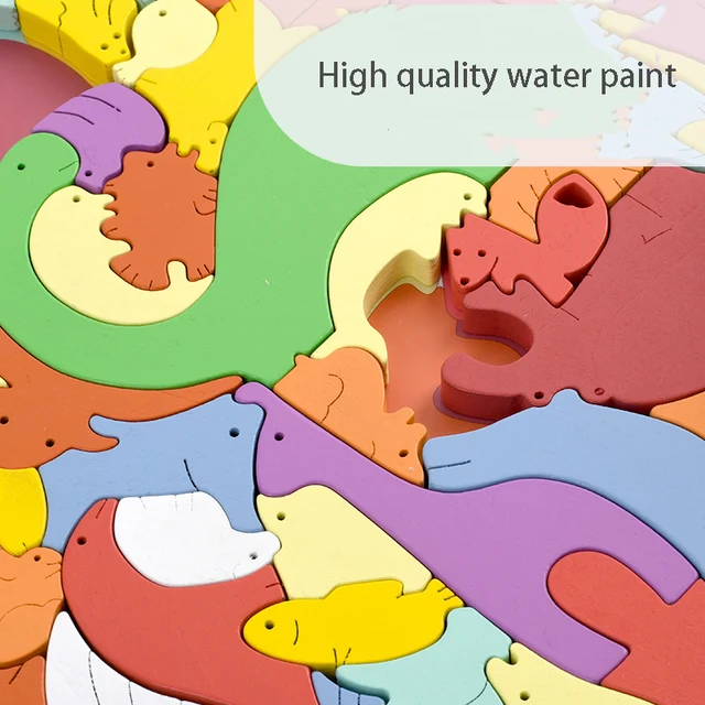 Wooden Animal Blocks 3D Jigsaw Puzzle Baby Toys Animal Shaped Pieces Wooden Puzzle Montessori Educational Stacking Matching Game 4