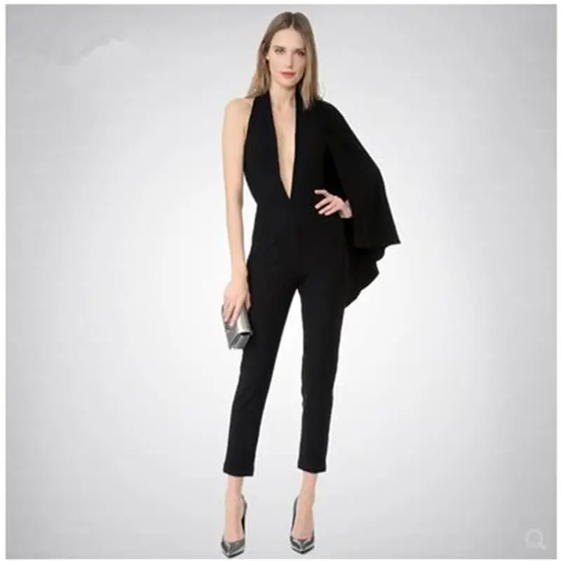 

2019 Europe and the United States autumn new black horn long sleeve sexy strapless deep V temperament ladies shawl Slim feet ju