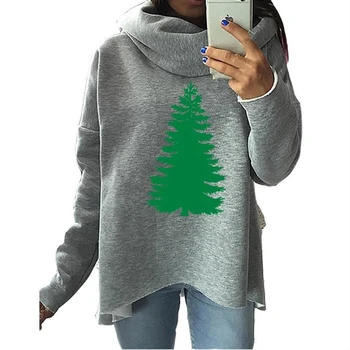 

Christmas Tree Print Turtleneck Hoodies For Women Hoodies Sweatshirt Femmes Sweatshirts Tops Printing Corduroy Pattern
