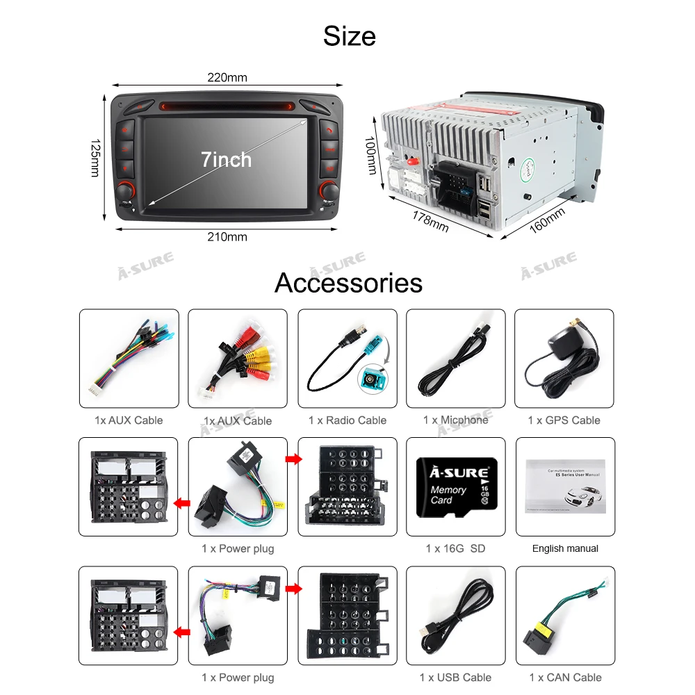 Автомагнитола A Sure 2 Din 7 ''с GPS навигацией для Mercedes Benz C/CLK Class W203 W209 Viano Vito G DAB + BT