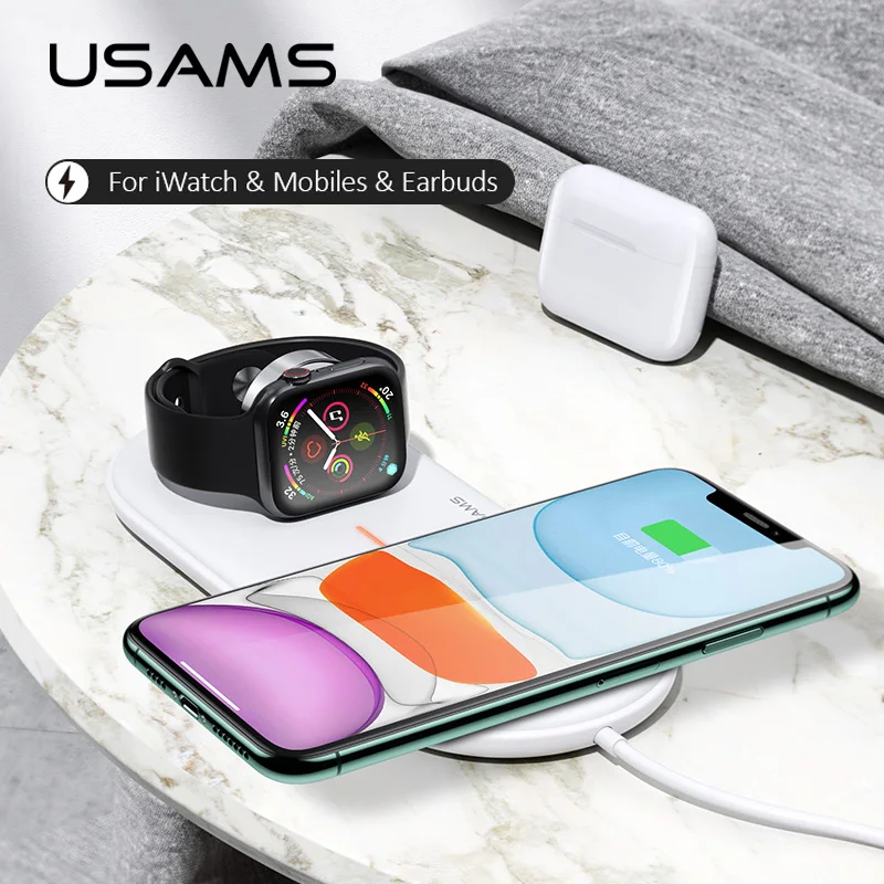 

USAMS 3 in 1 Qi Wireless Charger for Apple Watch 5 4 3 2 1 Wireless charging Pad 10W Fast Charger for Apple watch charger dock