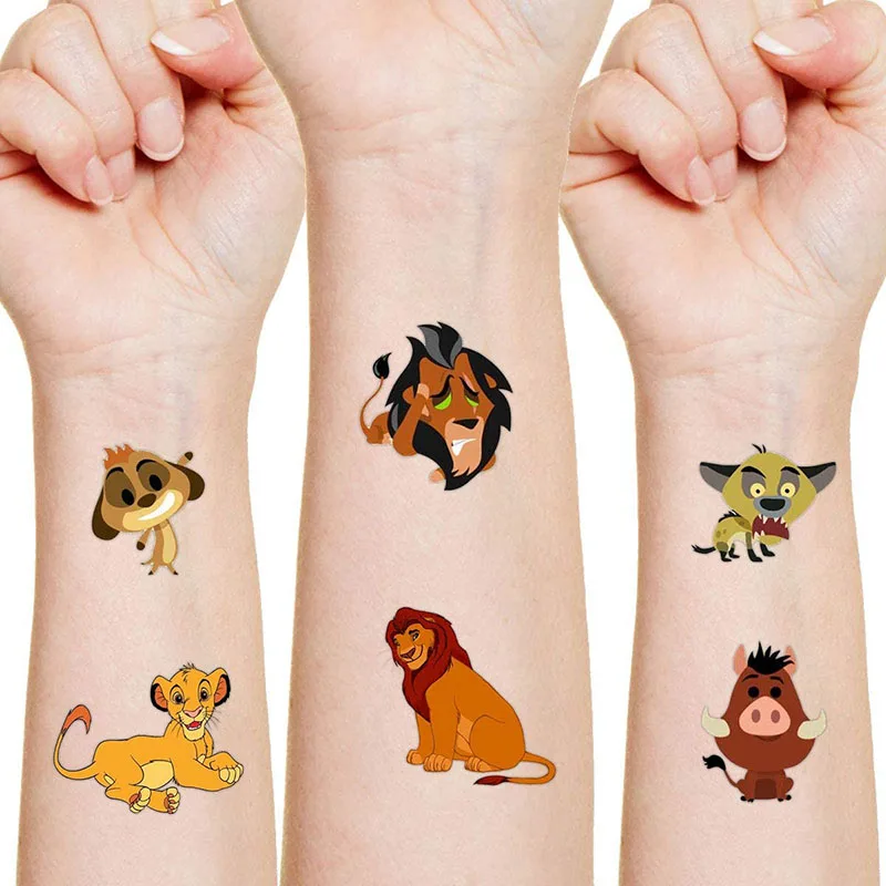 Ofertas Especiales Pegatina de tatuaje del Rey León de Disney para niños, decoración de fiesta de cumpleaños, pegatina de Anna Aisha, pegatina de figura de acción, regalo para niños de dibujos animados oo3KMeapGoM