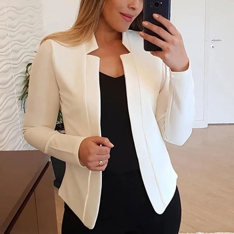 awesome  Autumn Fashion jacket Women Solid Color Short Suit Coat Long Sleeve Casual Slim elegant classic bus