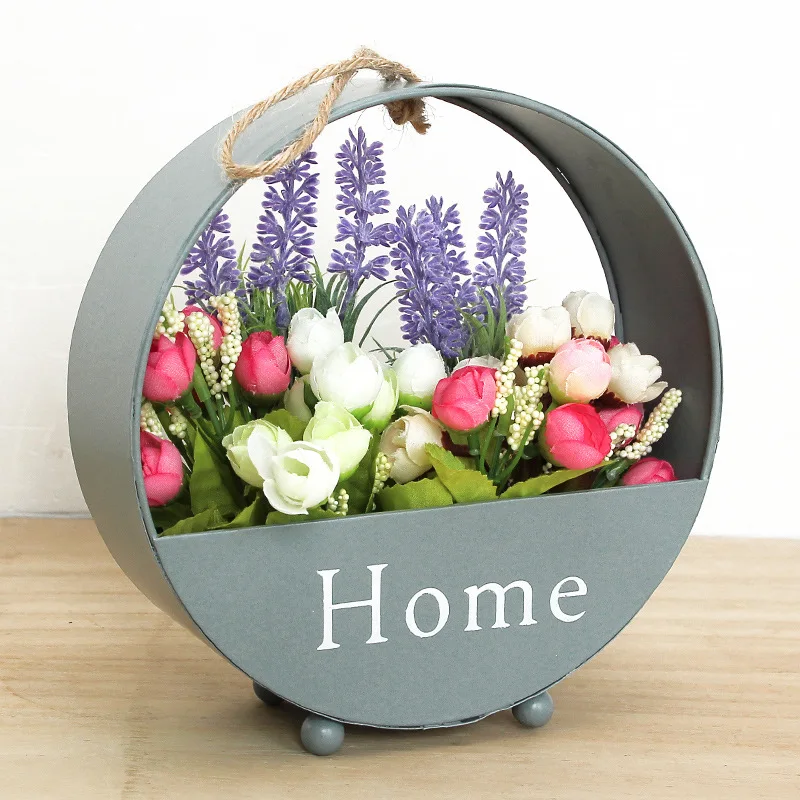 

Creative Wrought Iron Flower Basket Simulation Plant Flower Plug Pot Living Room Wall Fake Flower Storage Hot Selling