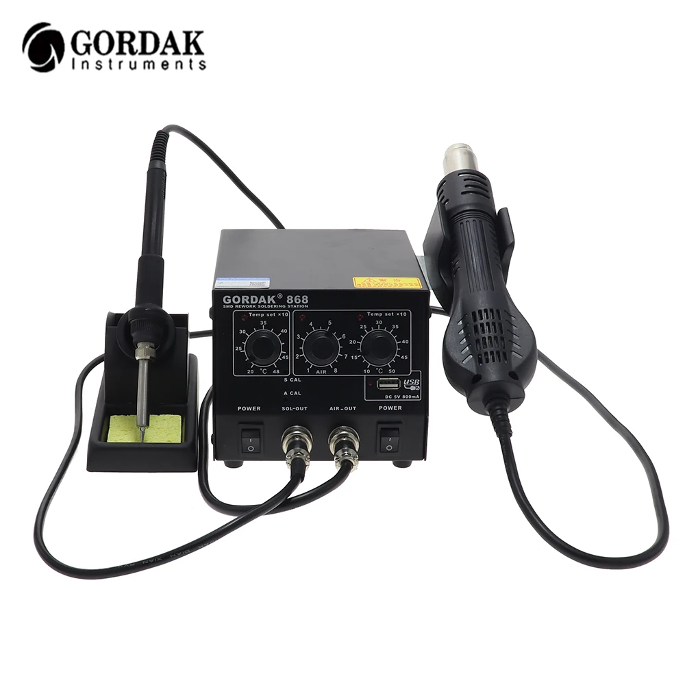 GORDAK 868 высокомощная паяльная станция с пистолетом горячего воздуха USB-интерфейс