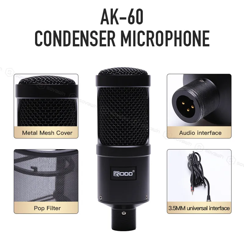 AK 60 профессиональный конденсаторный микрофон система караоке аудио вокальная запись 3,5 мм ручной микрофон для компьютера для телефона