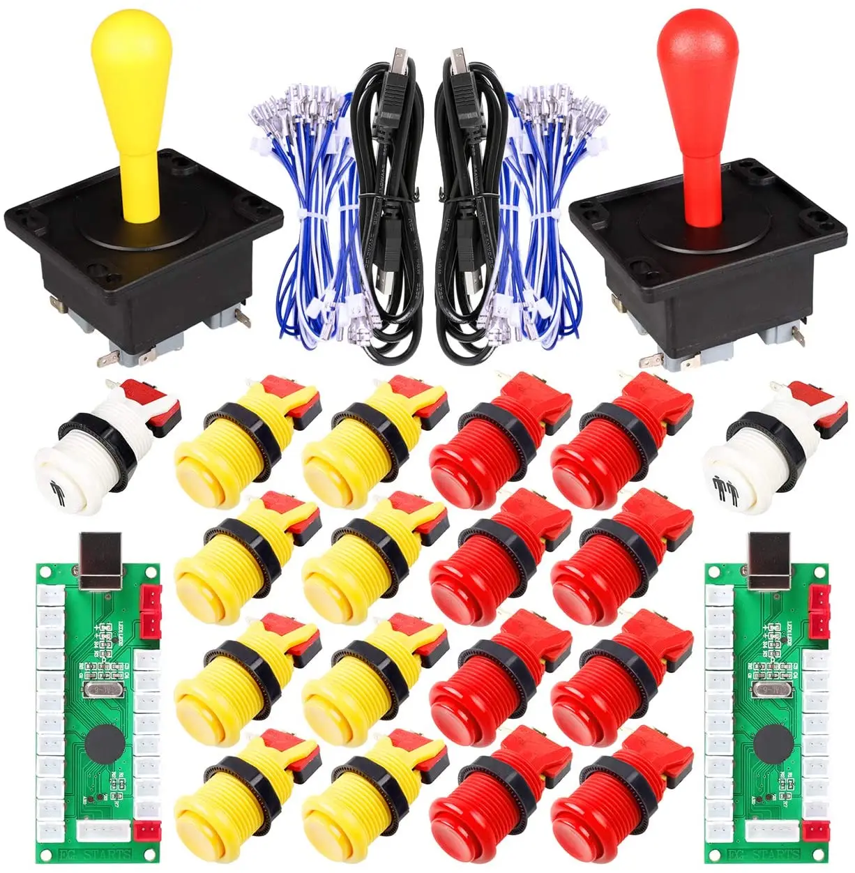 EG STARTS 2 Player Arcade Game DIY Kits Ellipse Oval Happ Type Joystick Hanlde + 18x American Style Arcade Push Buttons 