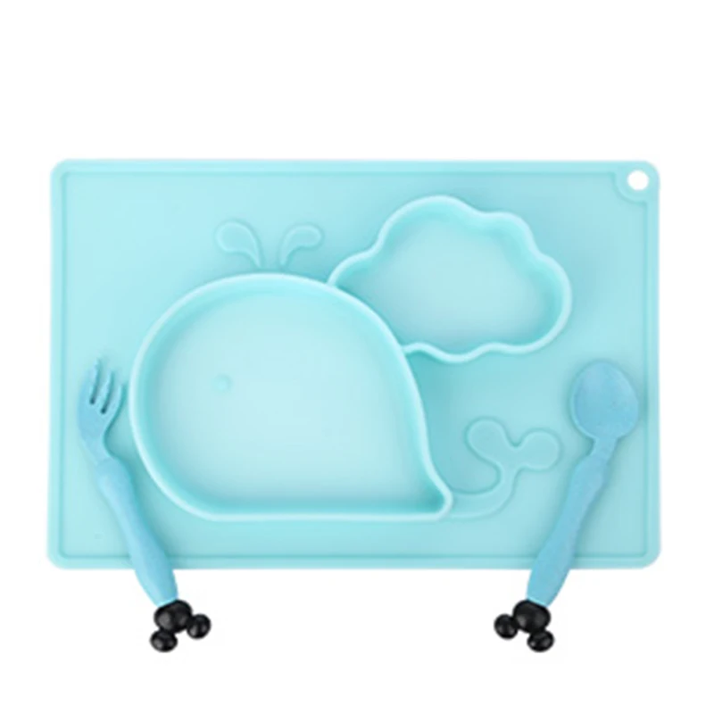 Whale Blue 3 шт./компл. Детские Силиконовые столовая посуда мультфильм китовый Краб столовая посуда для малышей Дети кормушки Ложка Вилка детская прикрепляющийся к пластина - Цвет: Whale Blue