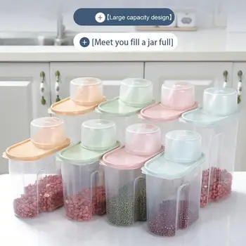 

PP Food Storage Box Plastic Clear Container Set with Pour Lids Kitchen Storage Bottles Jars Dried Grains Tank 1.9L-2.5L