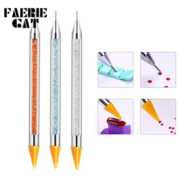 

Dual-ended Wax Pick Up Rhinestone Picker Crystal Handle Beads Stud Dotting Pen Pencil Metal Nail Art Design Tools for Manicure