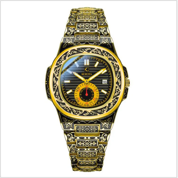 

men watches rose gold steel quartz casual wristwatches Antique vintage High quality big dial calendar watch men top brand clock