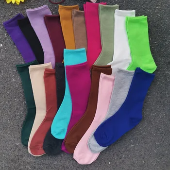 

TK10 Autumn and winter women's solid color pile up cotton socks with cotton medium long tube socks