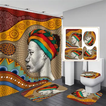 

3D Printed Bath Curtain Cartoon African Women Theme Shower Currant Curtain Fabric Shower Curtain