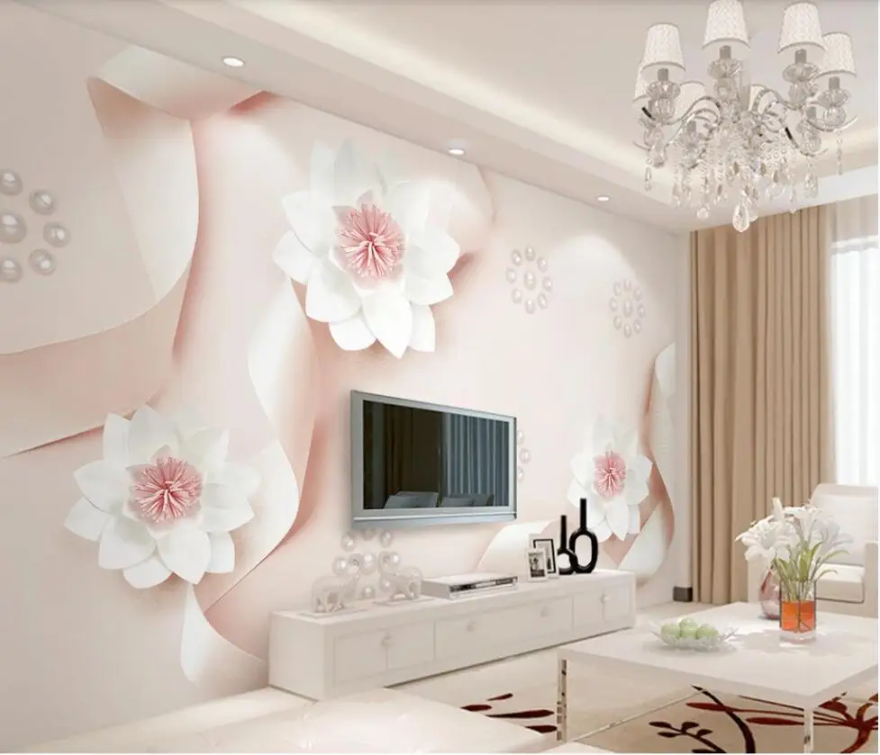 XUESU Custom wallpaper wall paper paper carving flowers pearl beautiful pink silk 3d TV background wall