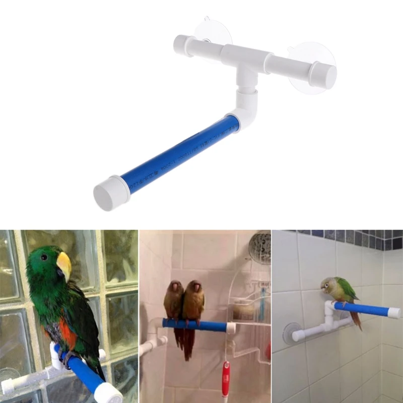Pet Parrot Bath Shower Perches Standing Platform Rack Suction Wall Cup Bird