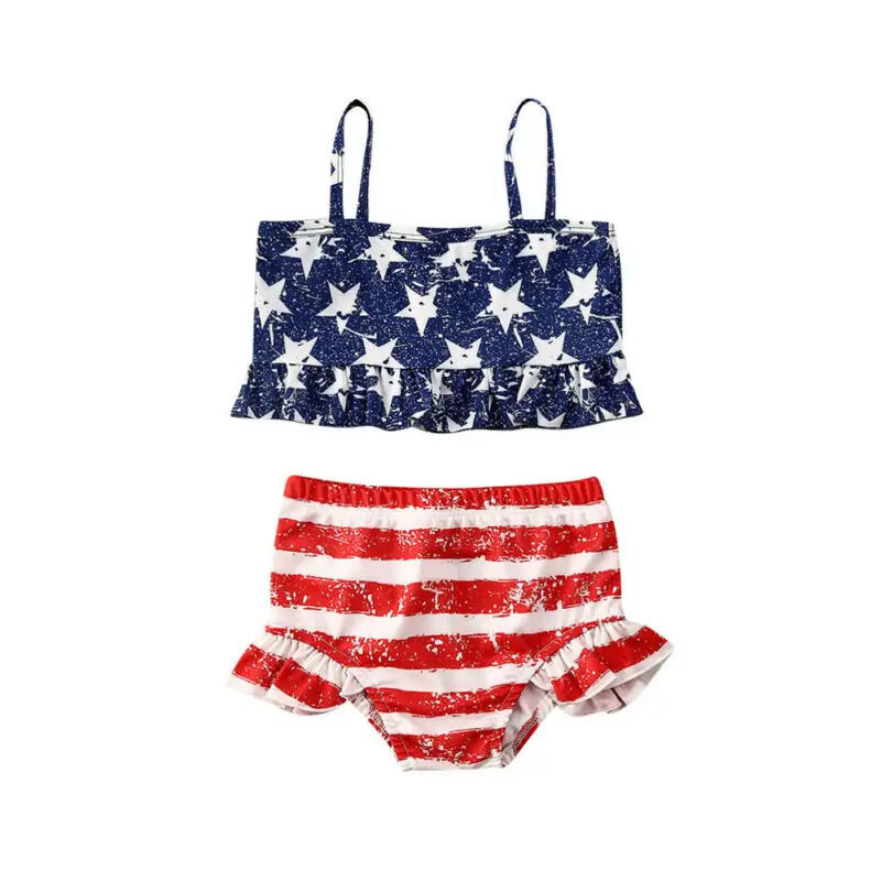 Independence Day Swimwear Toddler Kid Baby Girl Clothes Set Summer Sleeveless 4th July Striped Swimsuit Bathing Suit Clothing | Детская
