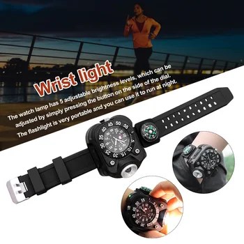 

Multifunctional USB Rechargeable Watch Flashlight Wrist LED Light Camping Waterproof Tactical Running Super Bright With
