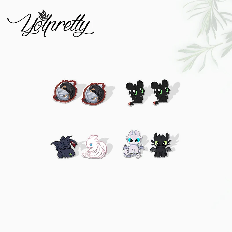 2021 New Cartoon Black and White Dragon Couple Epoxy Stud Earrings Handcraft Acrylic Stud Earrings 