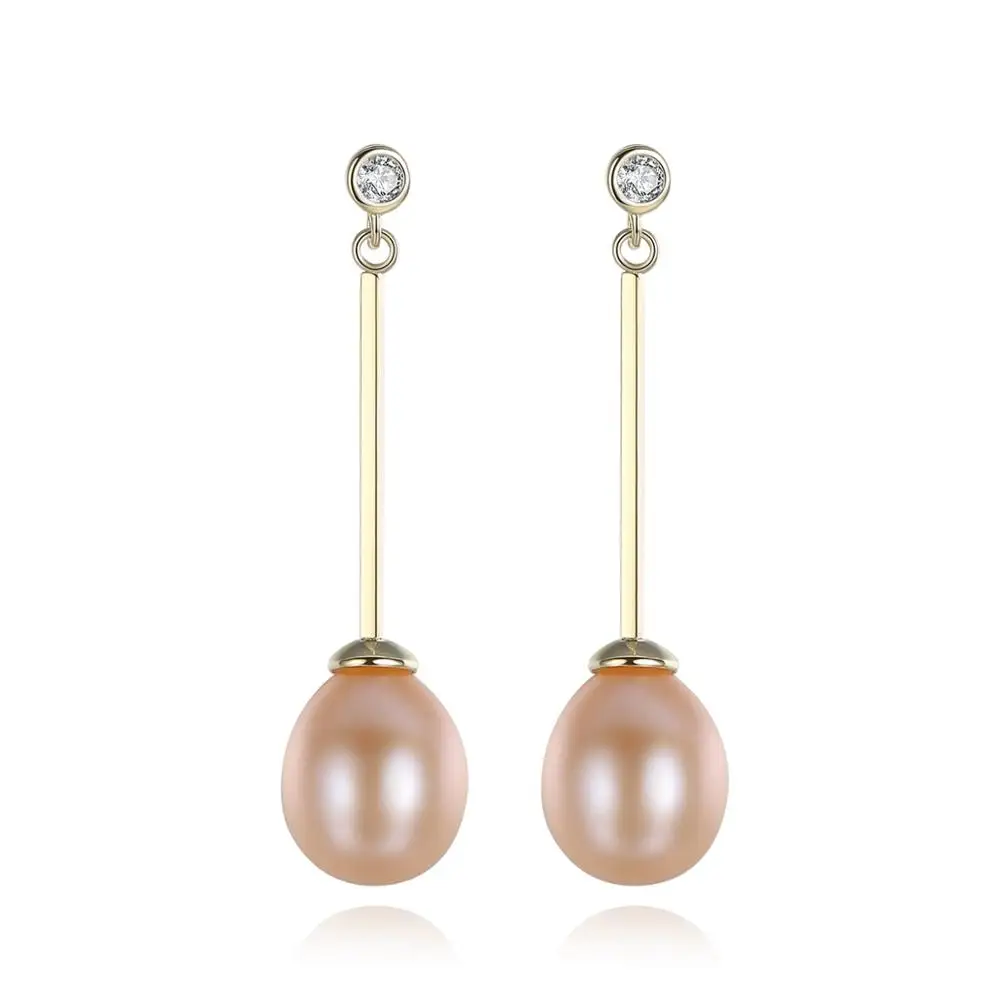 

Fenchen Flawless High Bright 8-9mm Natural Rice Pearl 925 Sterling Silver Long Stud Earrings for Women Fine Jewelry Brinco AE057