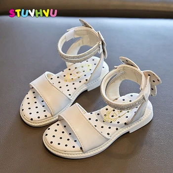 

Children Sandals Summer New Pearl Butterfly Princess Shoes for Girls Sandals Soft Bottom Flats Dot Printing Kids Sandals 26-36