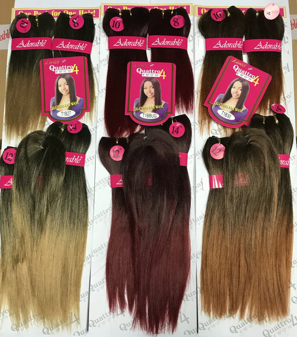 Adorable Synthetic Hair Quattro YAKI WAVE 4PCS+1 Set /8-14inch Extension Weave Bundles With Closure African American Afro