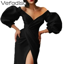 Vefadisa, женские сексуальные вечерние платья, глубокий v-образный вырез, пышные рукава, необычное платье, черное, белое платье, лето, ZQY361A