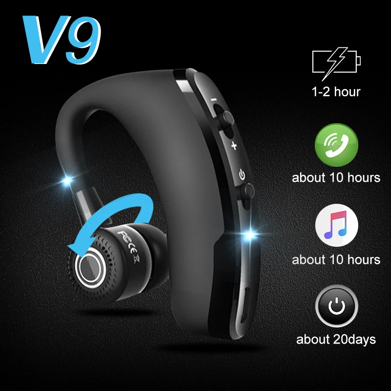 Беспроводная Bluetooth-гарнитура V9 с микрофоном и голосовым управлением |