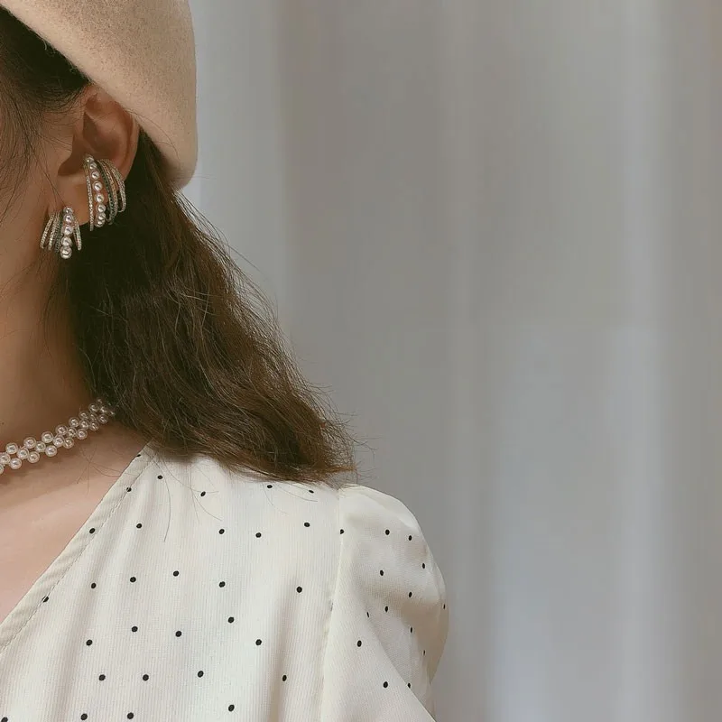 S925 Silver Needles Stud Earrings For Women Niche Design Multi-layer Freshwater Pearls Circle Ear Studs Temperament Fine Jewelry