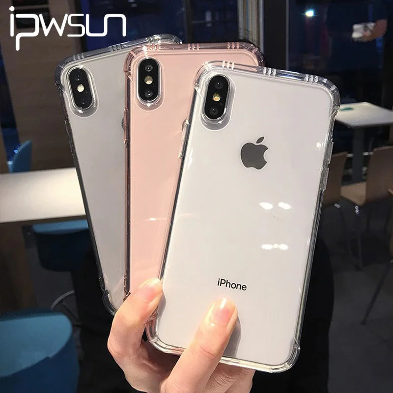 

iPWSOO Transparent Shockproof Silicone Case For iPhone X XS XR XS Max 8 7 6 6S Plus Soft TPU Clear Protection Back Cover Fundas