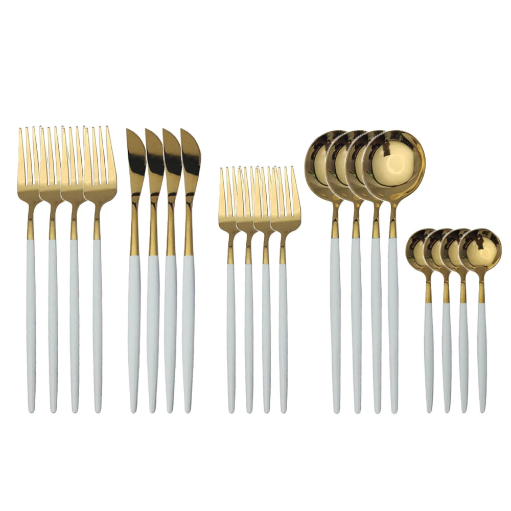 

20Pcs/Set Cutlery Set 304 Stainless Steel Dinnerware Set Dessert Fork Knives Spoons Tableware Set Home Kitchen Silverware Gift