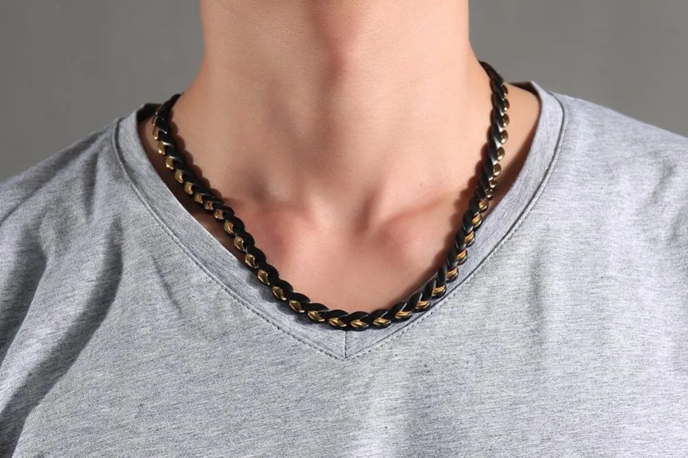 Fashion Mens Womens Magnetic Therapy Necklaces Black gold Stainless Steel 4 in1   Energy Ion Choker Necklace Healing Jewelry in Multi Styles collares collier colar 17