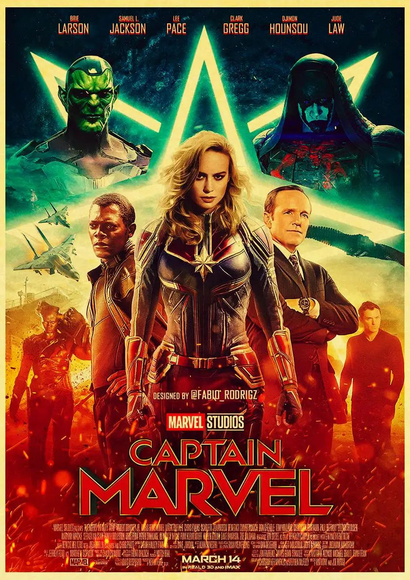 Фильм Marvel постер капитан Марвел ретро крафт-бумага постер хорошее качество печатные настенные художественные декоративные картины для дома комнаты - Цвет: E137