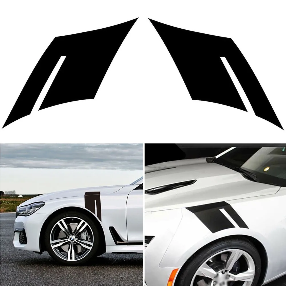 1 Pair Car Side Fender Marks Stripe Stickers Black Glossy Decals