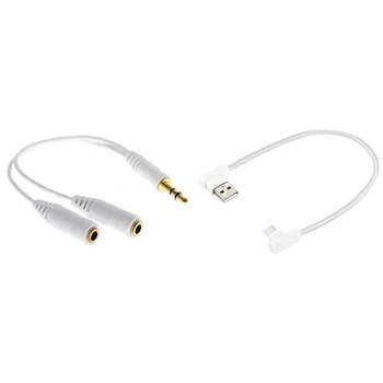 

1pcs Cable Splitter Earphones 3.5 Mm o & 1pcs Double Elbow Charging Cable Usb To Usb-C / Type-C 25Cm