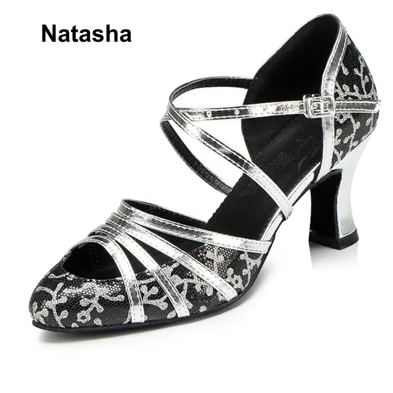 Новая обувь для латиноамериканских танцев взрослых Natasha черные золотые туфли