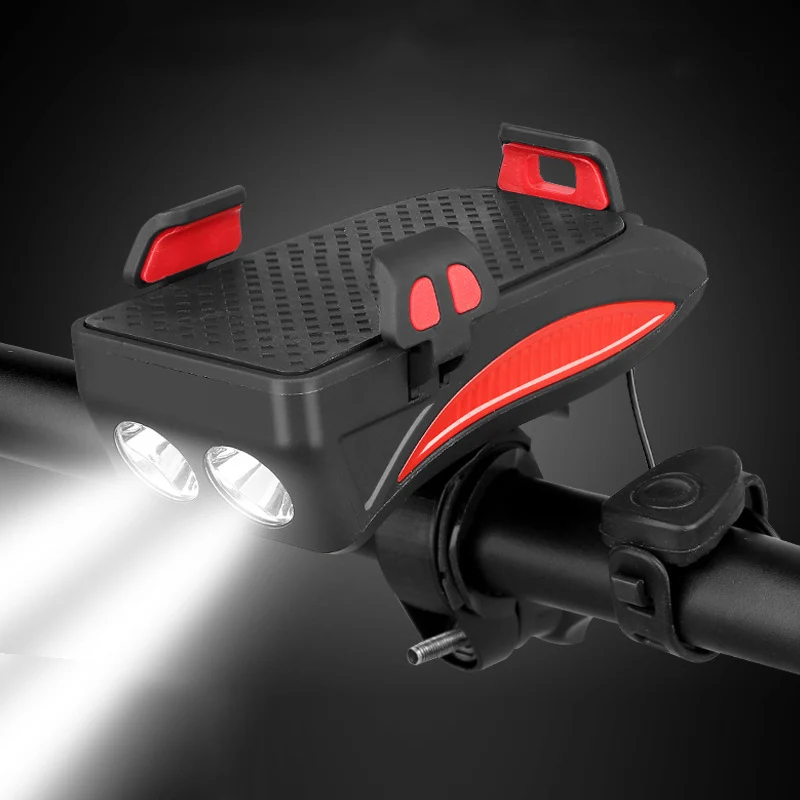 

Bike Light and Horn Phone Holder All in One Multi Function Bicycle Lights Lamp Front Light LED Bell GPS Clip Handlebar Mount B81