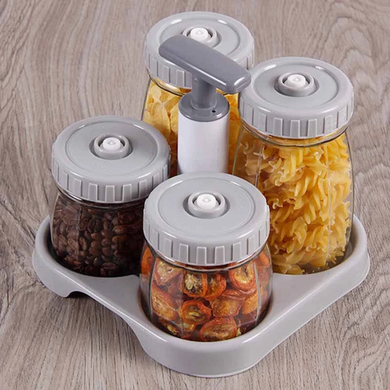 

6PCS Suit Vacuum Sealed Canister With Gas Glass Cover Snacks Dried Fruit Candy Storage Box Storage Jar
