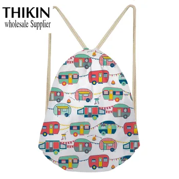

THIKIN Drawstring Bag 3D Happy Campers Print Bunch Pocket Girls Shoulder Bags Women Men Travel Pouch Boys Polyester Ball Pockets
