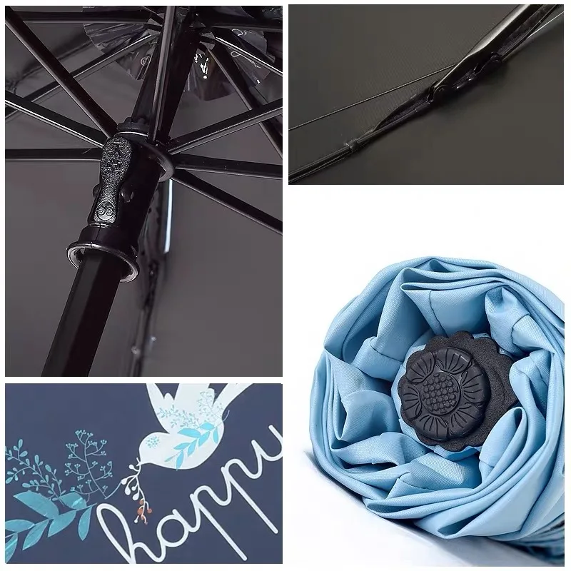 Только Jime цветы птица мультфильм шаблон детский зонтик черное покрытие солнцезащитный козырек Женский Три складной свежий зонт от солнца