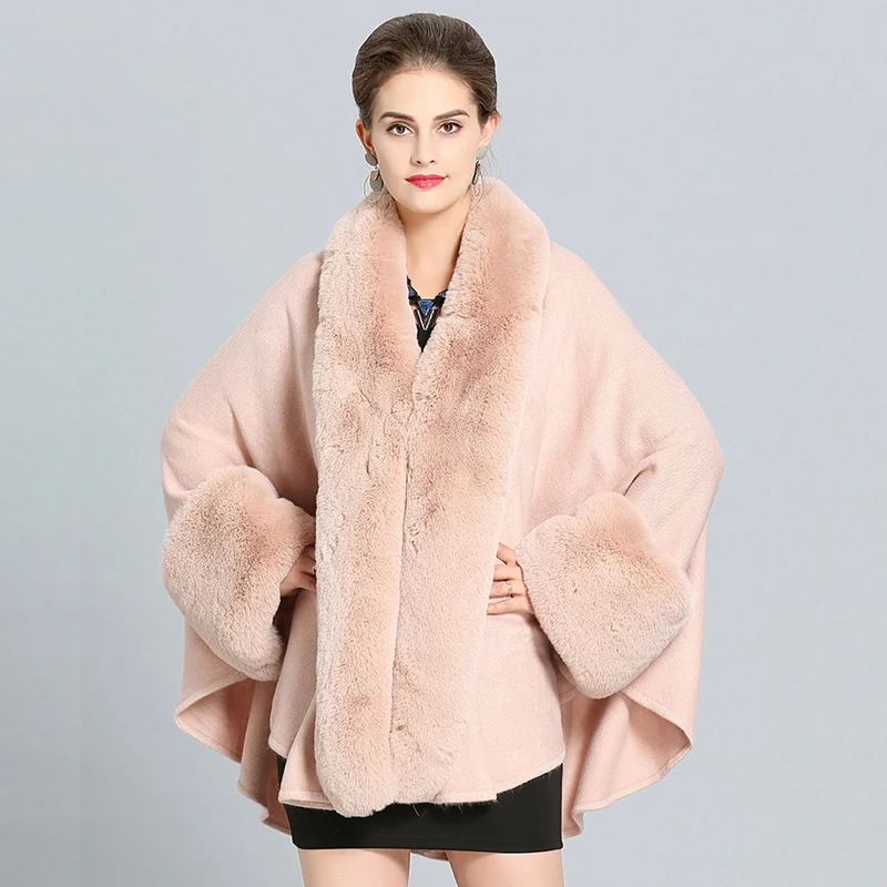 DEAT Autumn Spring New Fur Neck Cape Belt Woolen Coat Women Loose Batwing  Sleeve Thicken Warm Elegant Female Outwear 15G0284