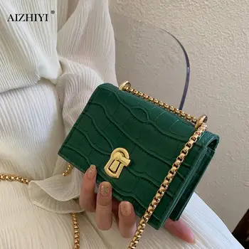 

Mini Square Flip bag 2020 Summer New Quality PU Leather Women's Designer Handbag Stone pattern Lock Chain Shoulder Messenger Bag