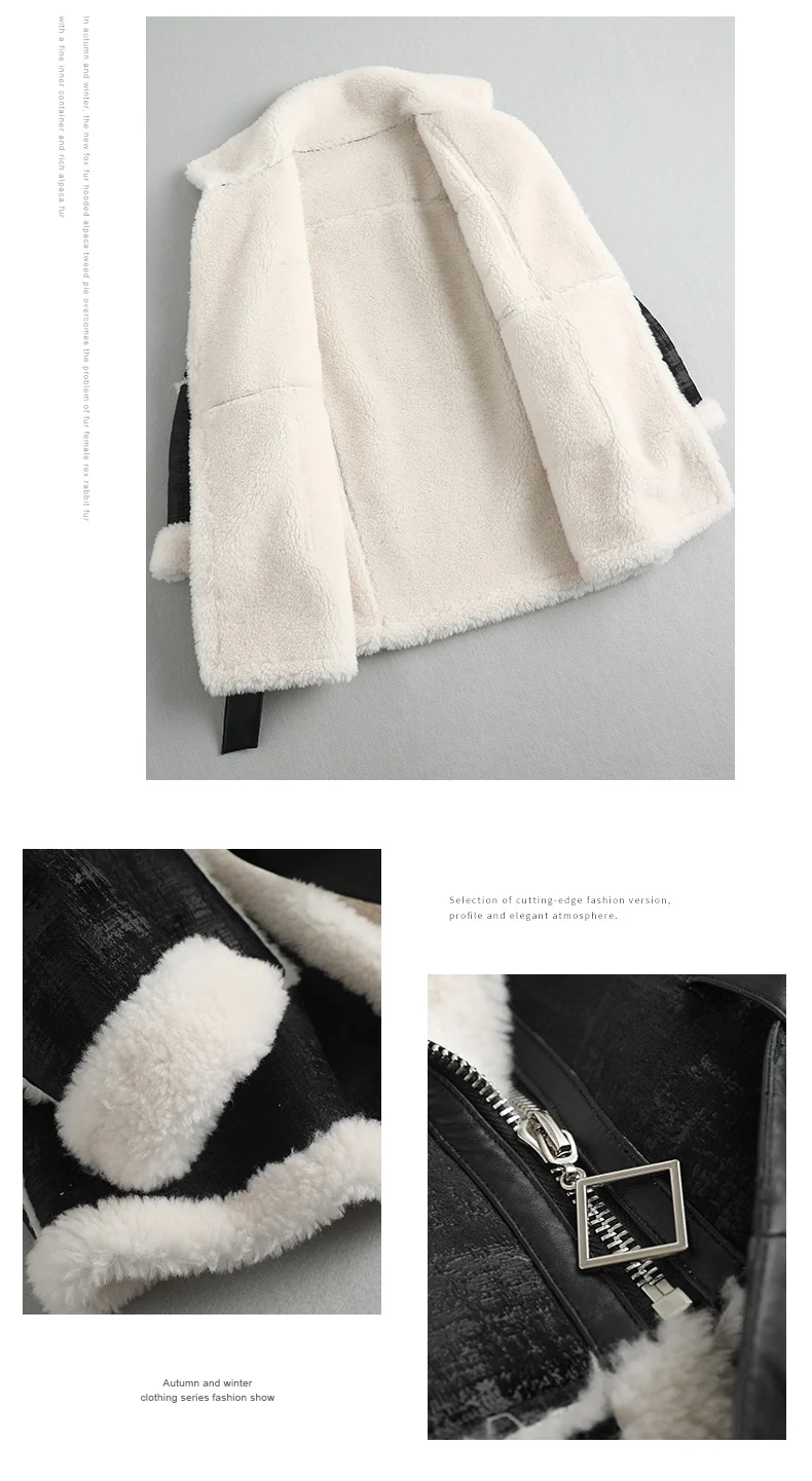 AYUNSUE пальто с натуральным мехом женская зимняя одежда длинная овечья стрижка шерстяная куртка высокого качества пальто KQN59751 KJ2951