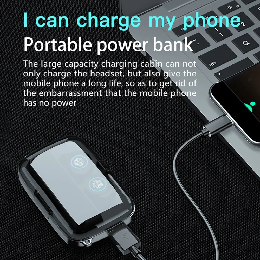 TWS Wireless Headphones Bluetooth 5 1 Earphones Touch Control Music Earbuds Headset With 3500 mAh Charging Box With Flashlight