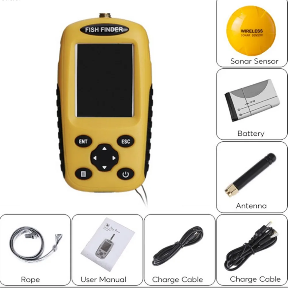 

2019 Wireless Rechargeable Fish Finder Sonar Sensor Sounder Alarm with 0.6-36M Depth Range LCD Display Fishing Equipment