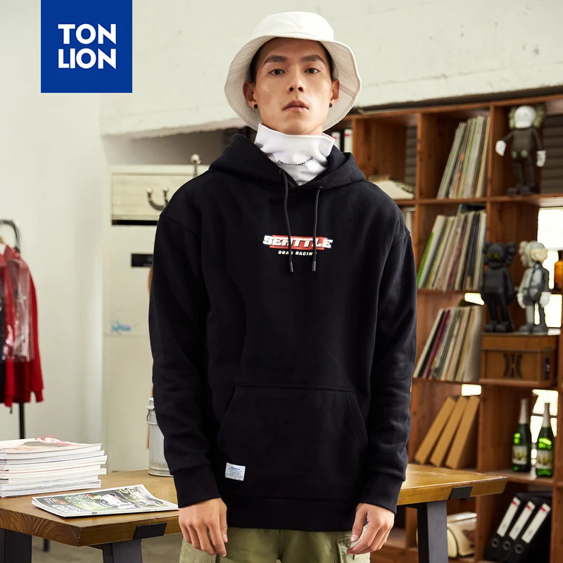 

TONLION Black Mens Hoodies with Hat 2020 Spring New Casual Sweatshirts Loose for Males Classic Simple Mans Pullover Dropshipping